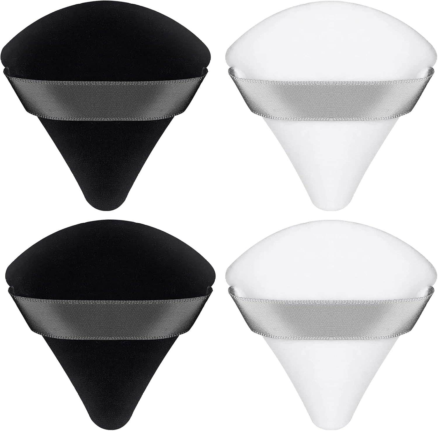 foris 4-Piece Triangle Velvet Makeup Powder Puffs - Black & White