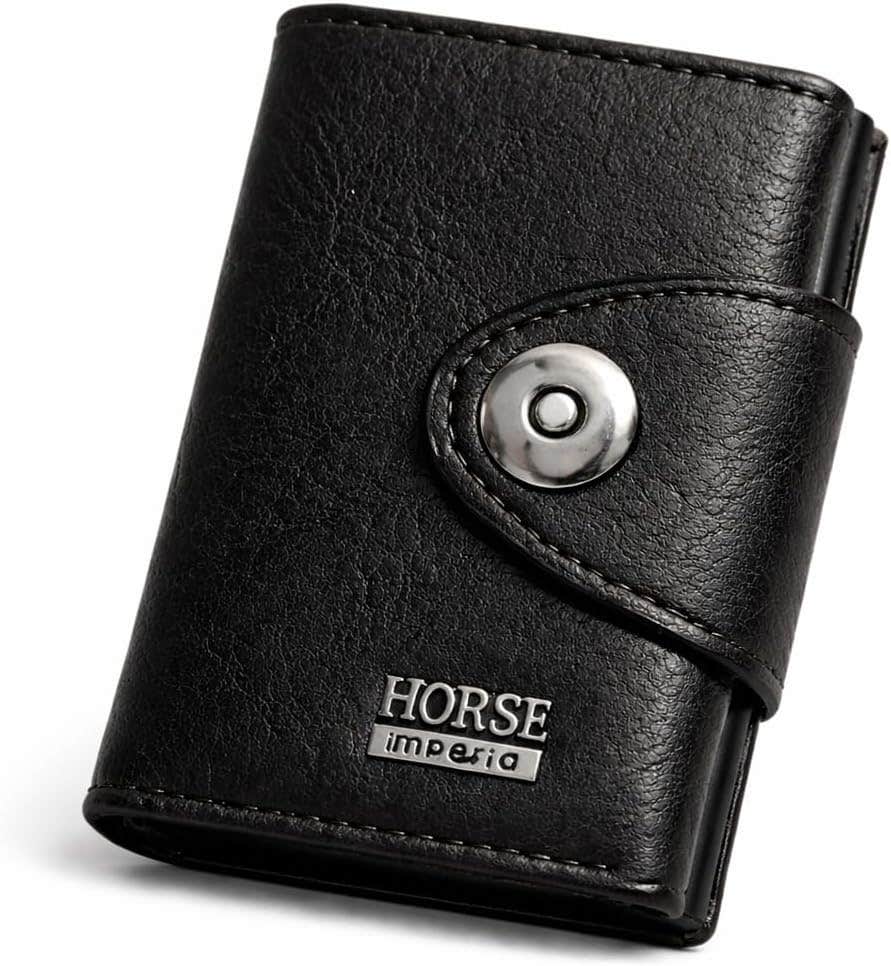 Men's Horse Imperial Leather Card Wallet - Magnet Snap Closure