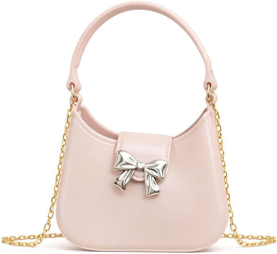Girls Plastic Handbag with Gold Bow Decoration | Top Handle Mini Bag