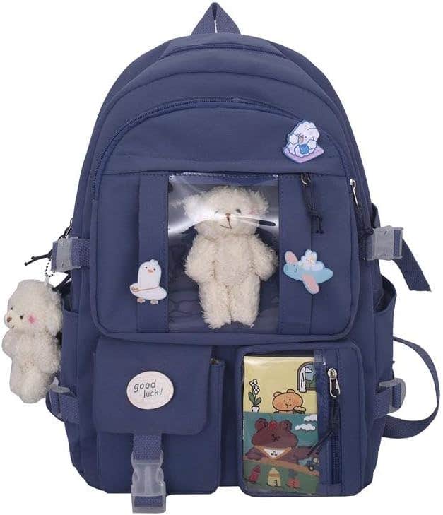 Kids School Backpack with Plush Bear & Clear Window Pockets