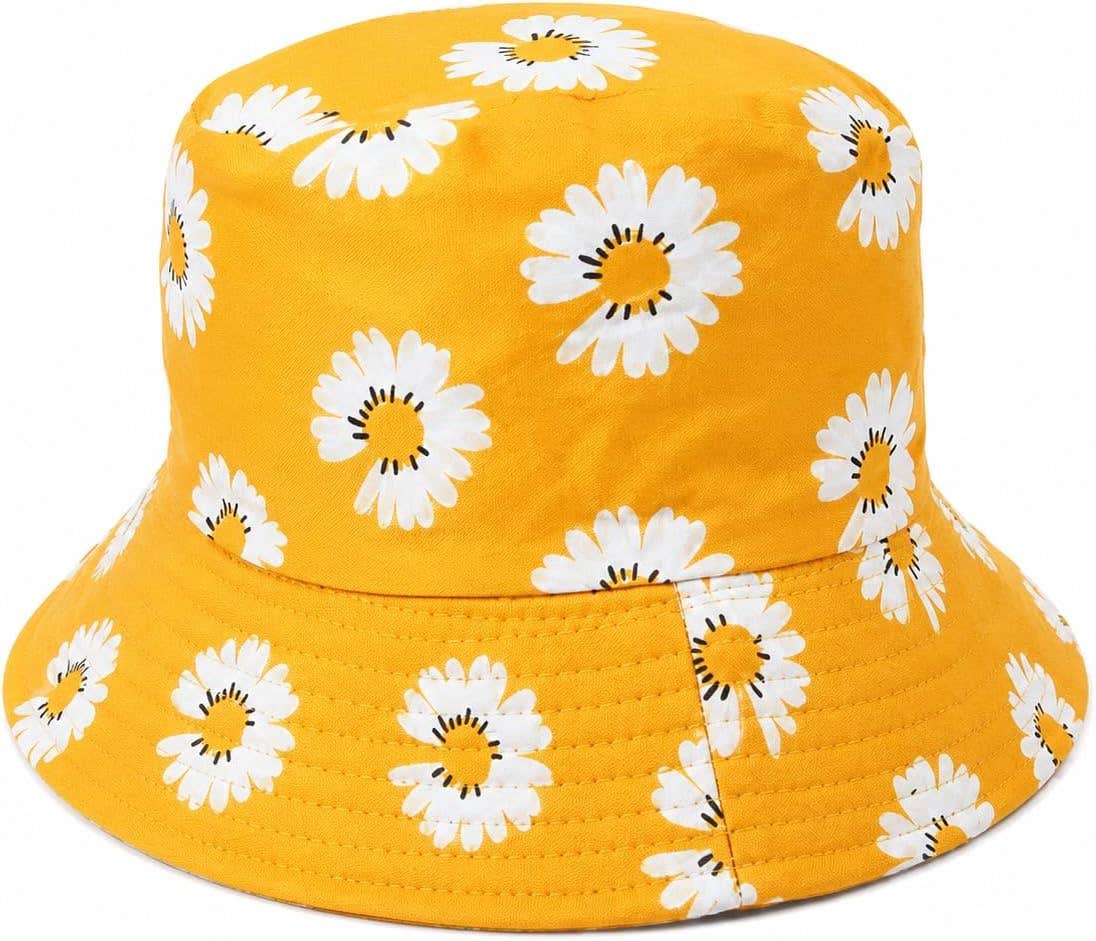Stylish Daisy Print Bucket Hat - Yellow/Black - 56-58cm - Outdoor Fashion Statement