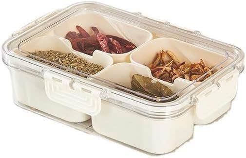 Food Storage Container 1500 ml Divided Snack Box with Lid, 4 Compartment Fridge Organizer for Fruit Nuts Sweets and Spices