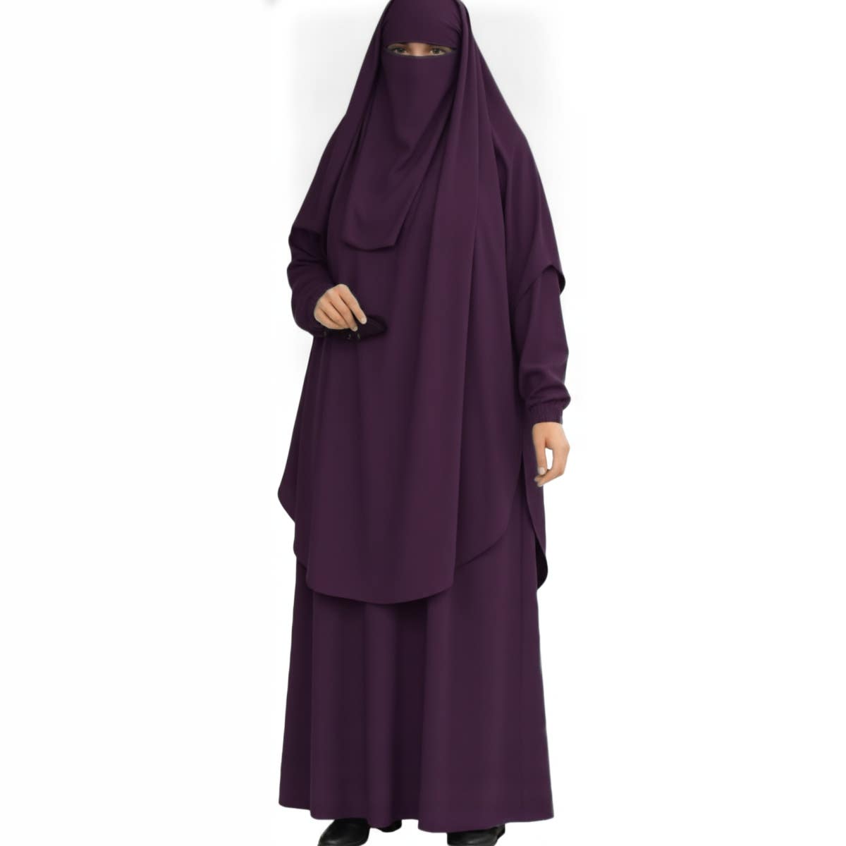 Women's Islamic Abaya - Gamal Sons, Royal Crepe, One Size, Suitable up to 110 kg, 3-Piece, With Niqab, Includes Abaya, Khimar, Niqab, Model 8001