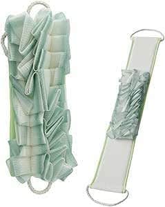 Shower Exfoliating Towel 80 Cm, 3D Bath Back Scrubber with Long Strap, Microfiber Body Cleaning Luffa for Men and Women, Quick Dry Shower Cloth B-629 (Green)