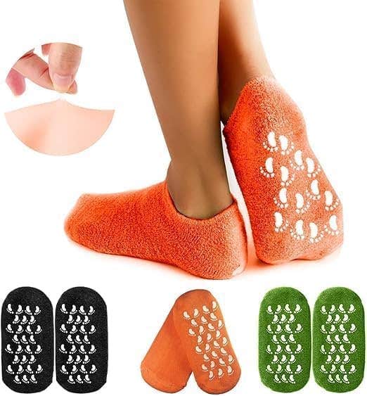 Moisturizing Spa Gel Socks With Jojoba Oil Olive Oil Vitamin E And Essential Oils For Dry Cracked Heels One Size Fits All Softening And Smoothing Foot Care (Orange)