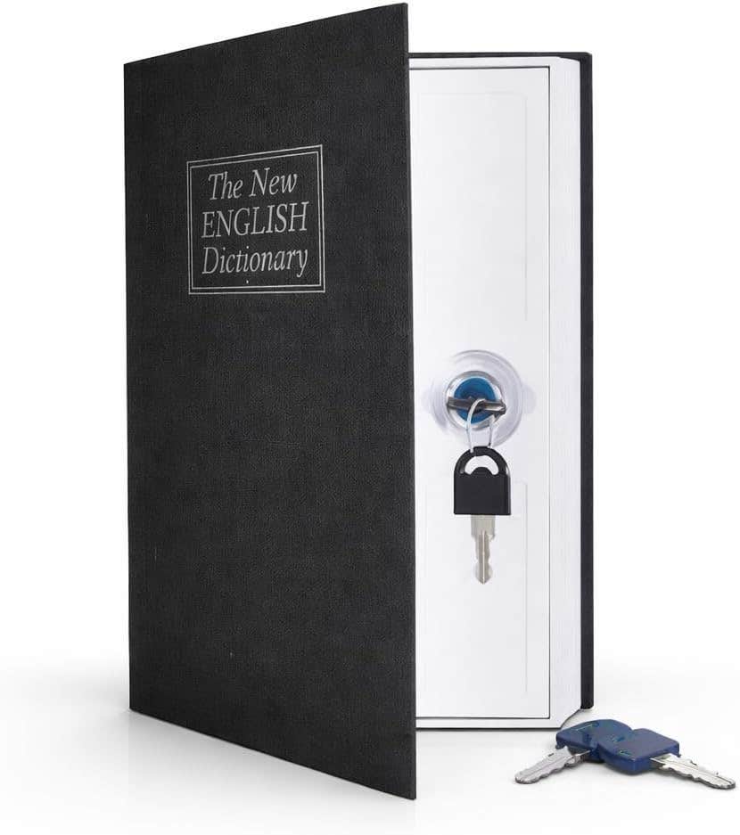 Book Safe Lock Box, Hidden Dictionary Safe With 2 Keys, Metal Diversion Safe for Cash, Jewelry, Passport and Valuables, (PCS-48) (Black)