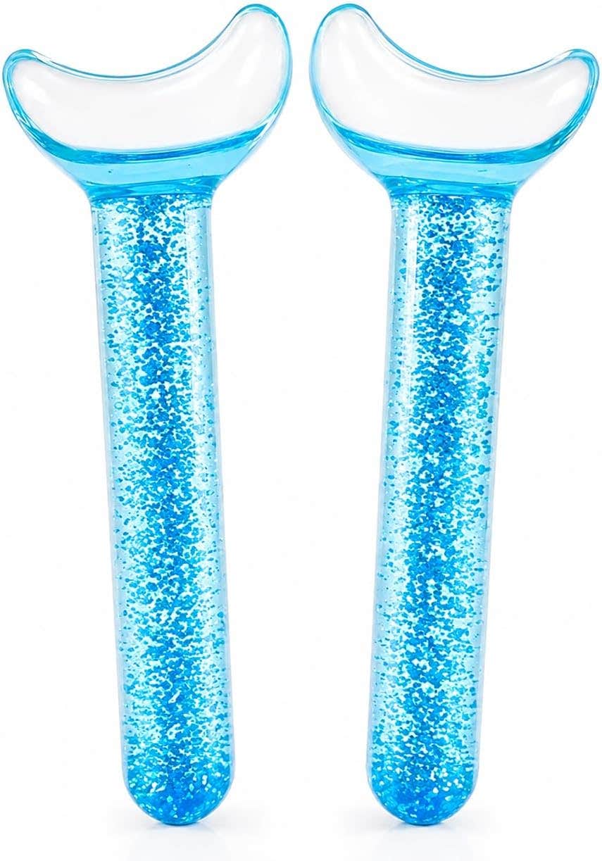 Facial Massage Ice Globes Cooling Tools For Face Puffiness Relief, Skin Toning Routine, Freezer Safe Extra Thick Glass Beauty Globes For Daily Skin Care, DRS-388 (Blue)