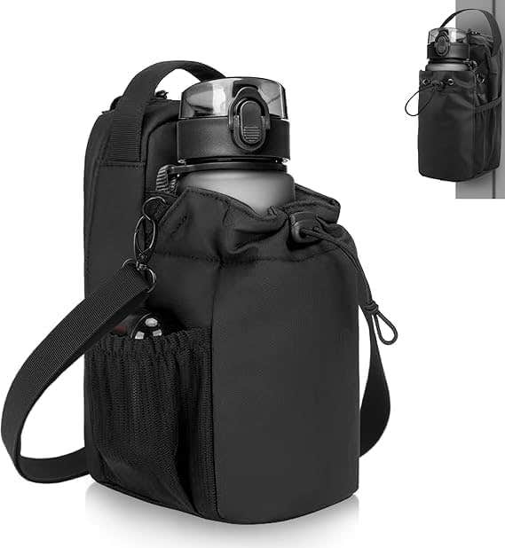 Bag Magnetic Water Bottle for Gym – Bottle Holder with Adjustable Shoulder Strap – Sports Bag for Phone & Keys – Strong Magnetic Attachment for Gym – Suitable for Workout & Travel (Black) BB-607