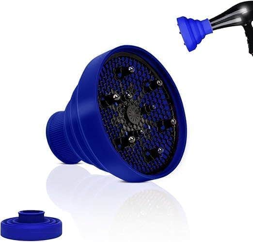 Hair Universal Diffuser Silicone Folding Hairdryer Attachment For Curly And Wavy Hair Styling Portable Foldable Blow Dryer Diffuser Fits Most Hair Dryers (Blue)