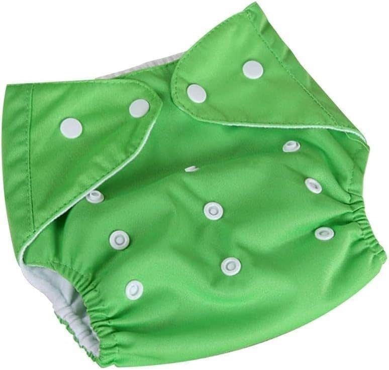 Reusable Cotton Pocket Cloth Diaper for Newborn to Toddler, Green - Adjustable Washable Waterproof Nappy