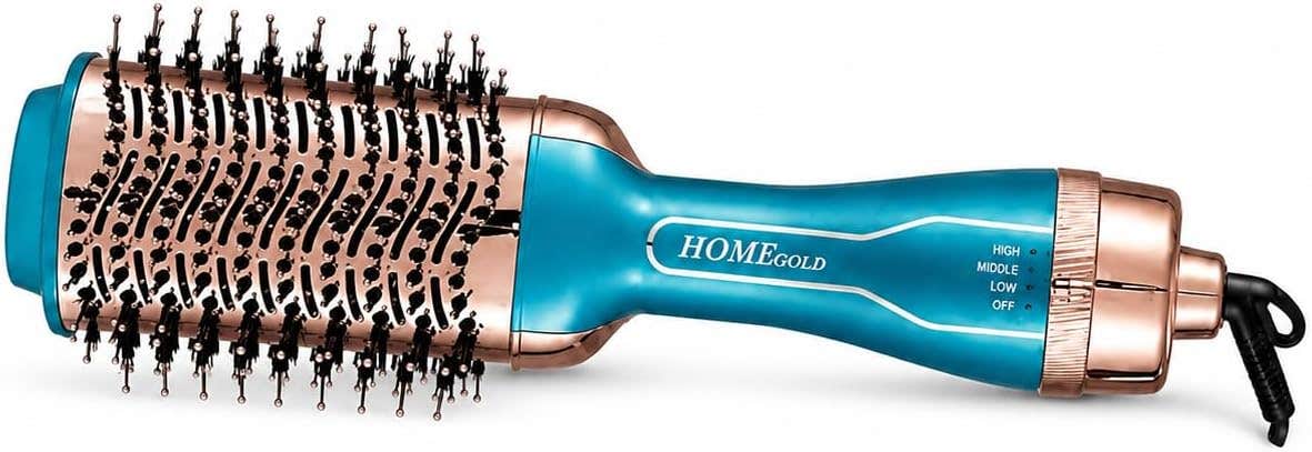 Hair Dryer Brush 1200W Hot Air Brush and Styler, One Step Blow Dryer Volumizer With Mixed Bristles, 80-85C Heat, 1.5 m Swivel Anti-Knot Cord for Daily Styling HG-1917 (Blue)