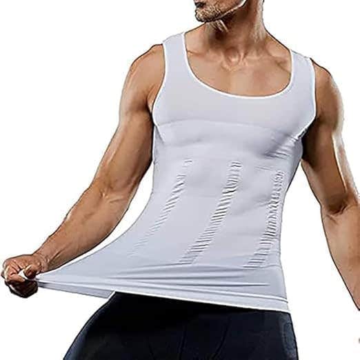 Men's Slimming Shirt, Body Shaper Vest Undershirt, Waistline Smoothing Compression Top for Men, White,