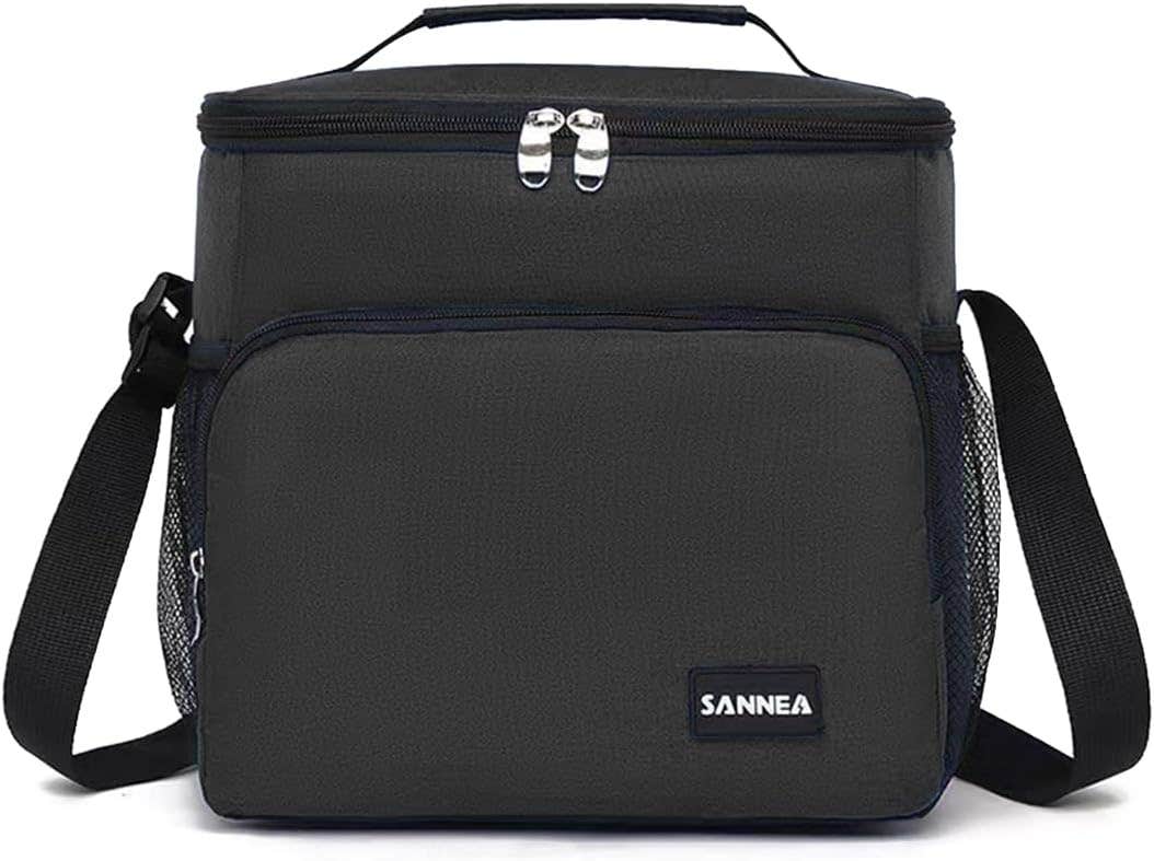 12L Insulated Cooler Bag - Leakproof & Waterproof, Black Polyester, Reusable - Generic