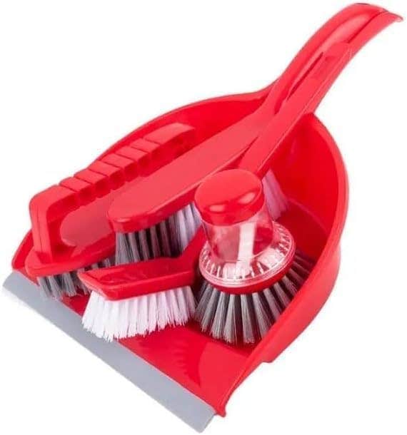 Red Dustpan & Brush Set - 4 Pack Table Broom for Home & Office Cleaning
