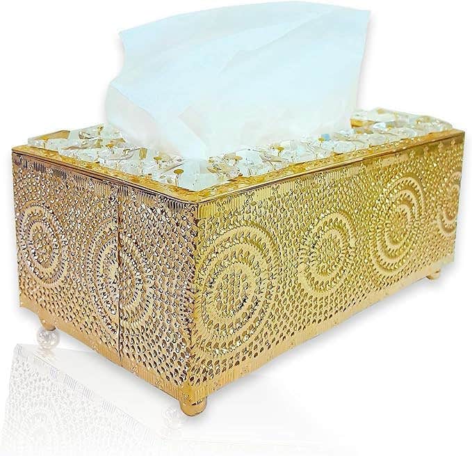 Elegant Gold Crystal Tissue Holder for Home & Office