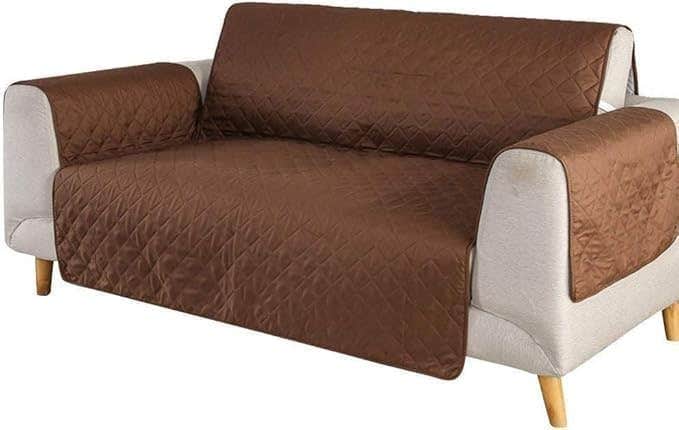 "Reversible 2-Seater Sofa Cover - Brown Polyester Furniture Protector, Pet-Friendly, Washable, for Mess-Free Living Room by Bubble.Gum"