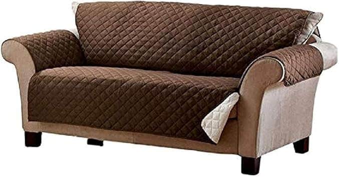 Brown Reversible Sofa Cover 2 Seater | Pet & Kid-Friendly Slipcover | Washable Polyester | Protects from Spills & Wear
