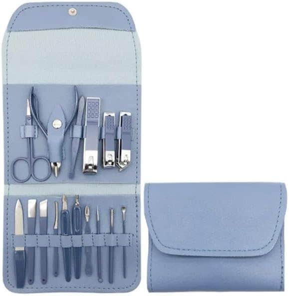 Professional 16-Piece Manicure Pedicure Kit Stainless Steel Nail Clippers Grooming Tools with Travel Case - Blue