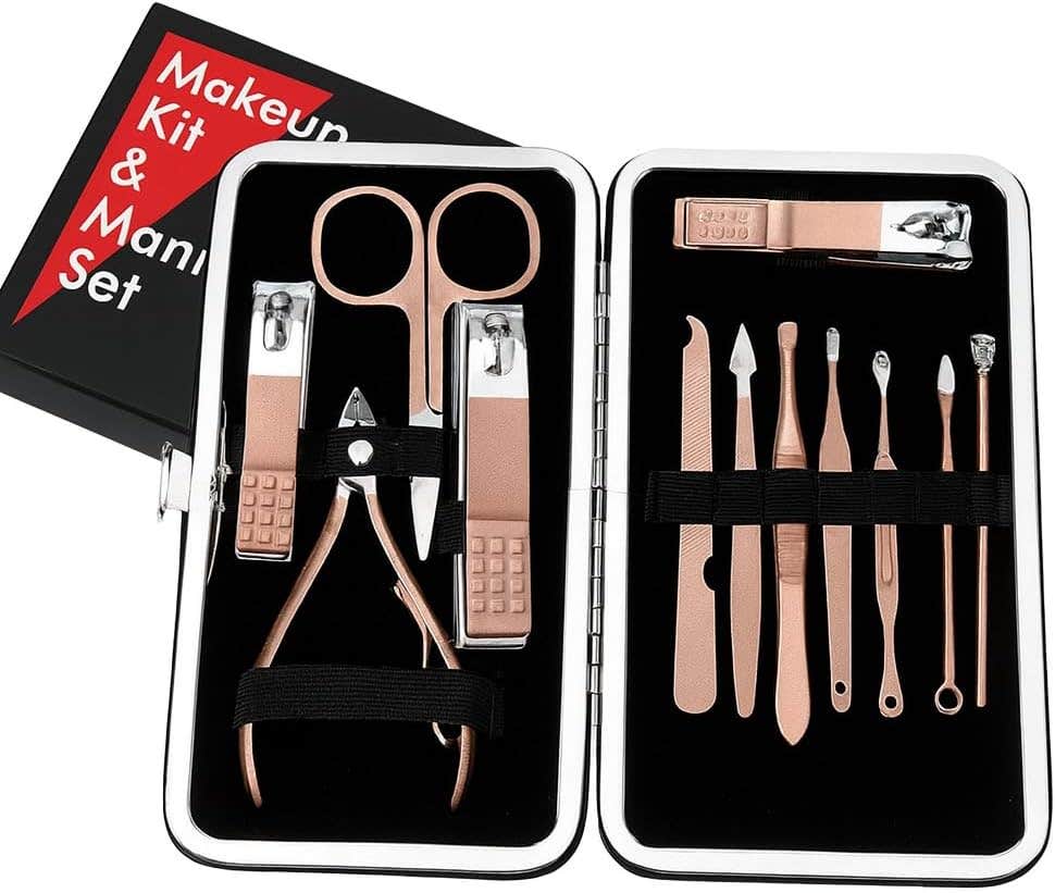 12-Piece Professional Stainless Steel Manicure Pedicure Set in Luxury Leather Case