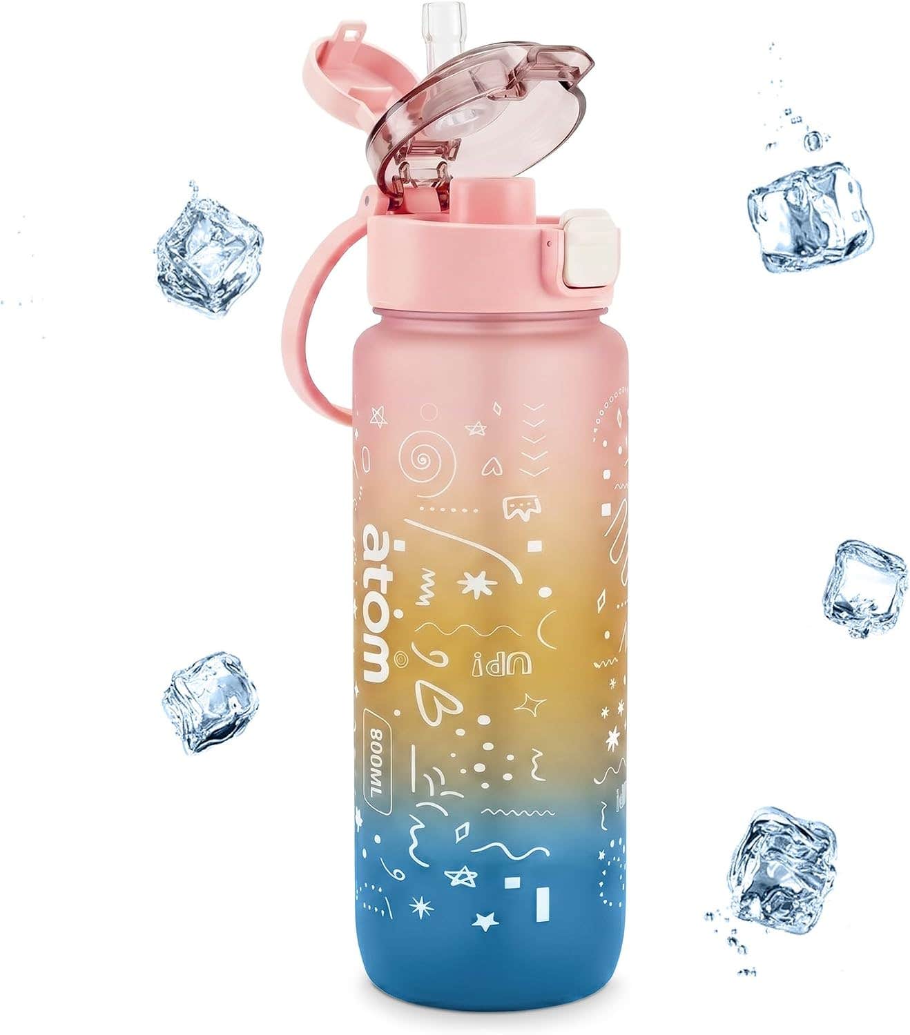 Plastic sports water bottle, 800 ml - multicolor