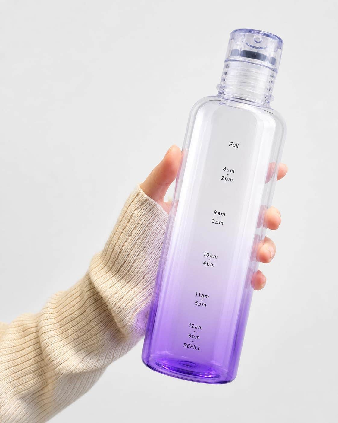 Water Bottle With Hourly Time Markers 500ml Wide Mouth Leak Proof Reusable BPA Free Sport Motivational Flask For Gym Office Home (Purple)