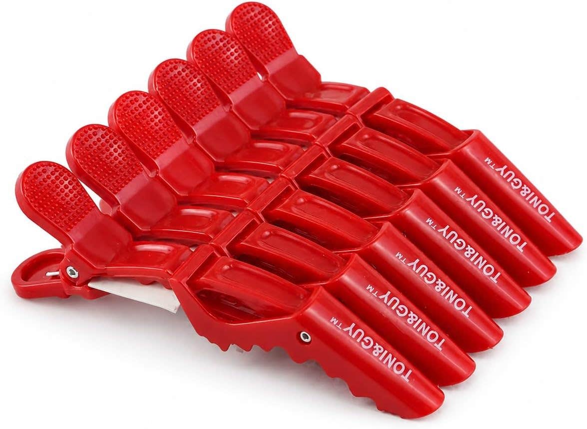 Hair Clips for Styling, 6 Pieces Professional Hair Sectioning Clips with Double Hinge Design, Anti-Slip Salon Hair Clamps for Cutting, Blow Drying, Curling and Hair Styling (Red)