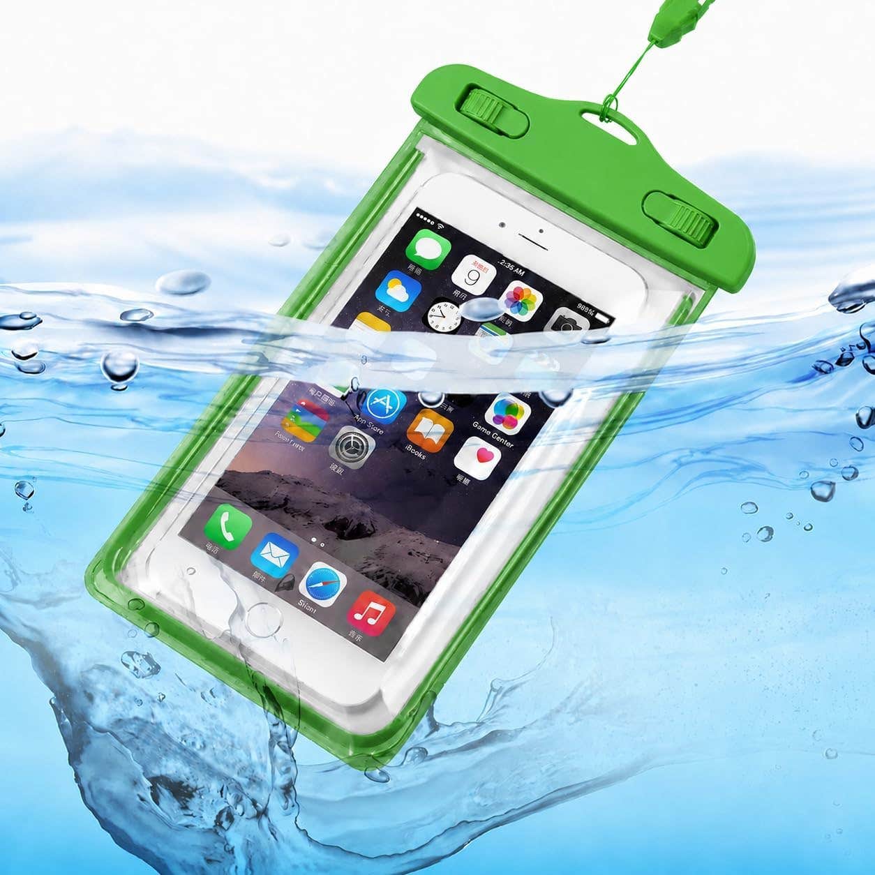 Phone Pouch Waterproof Case for Swimming, Underwater Photography Mobile Bag with Neck Strap, Clear Touch Screen Cover for Pool, Beach and Shower, G-34 (Green)