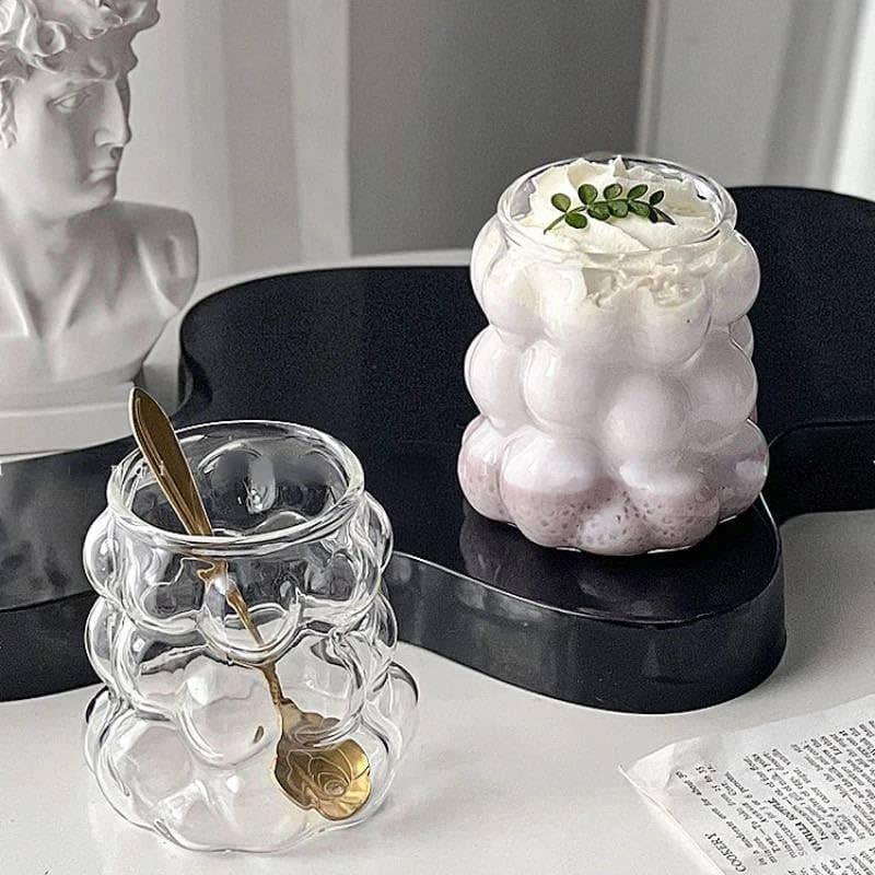 Modern Wavy Bubble Glass Cup - Elegant Cup for Iced Coffee, Latte, Juice, Breakfast Milk and Dessert