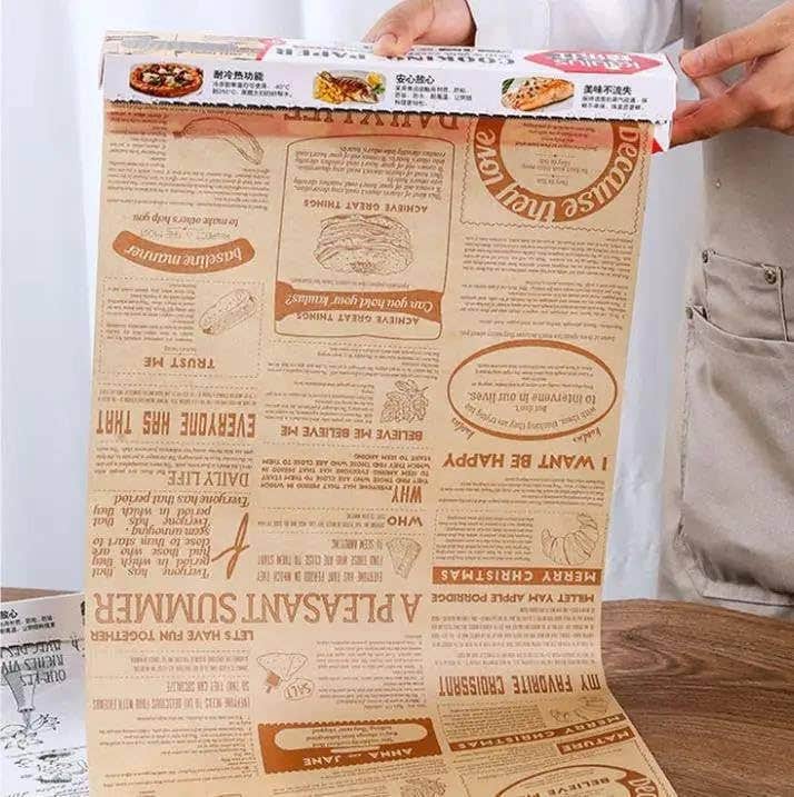 Vintage newspaper design baking paper, greaseproof and non-stick food wrapping paper, suitable for air fryer, baking and serving (multi-colored) (10 متر)