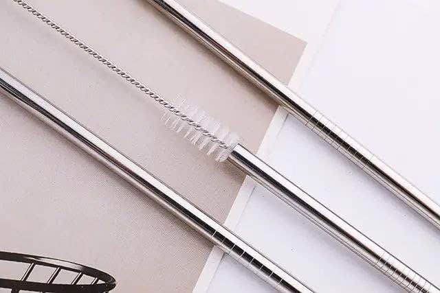 Generic 6-Piece Stainless Steel Reusable Drinking Straws with Cleaning Brush, Spiral Eco-Friendly Metal Straws Set for Juices and Cold Drinks, Silver