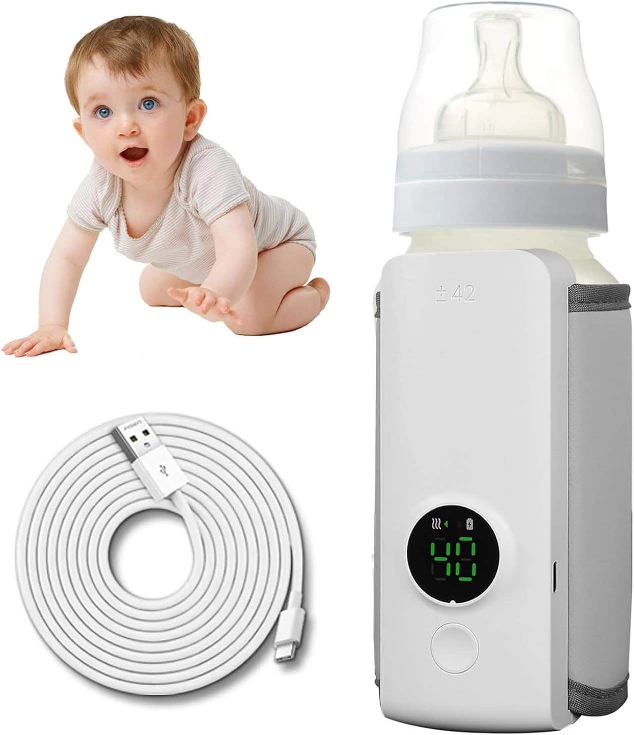 Moclever Portable Bottle Warmer - USB Rechargeable, 6 Heating Levels
