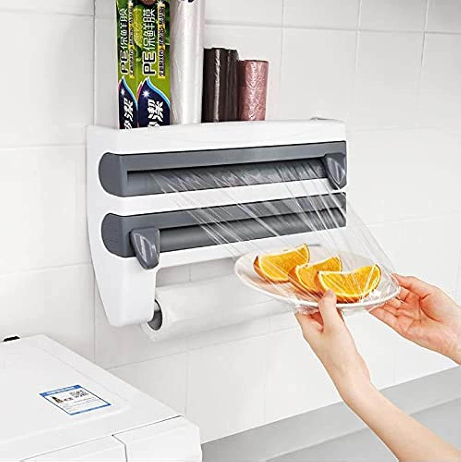 Andian 4-in-1 Wall Mount Foil & Plastic Wrap Dispenser, White, HIPS Material