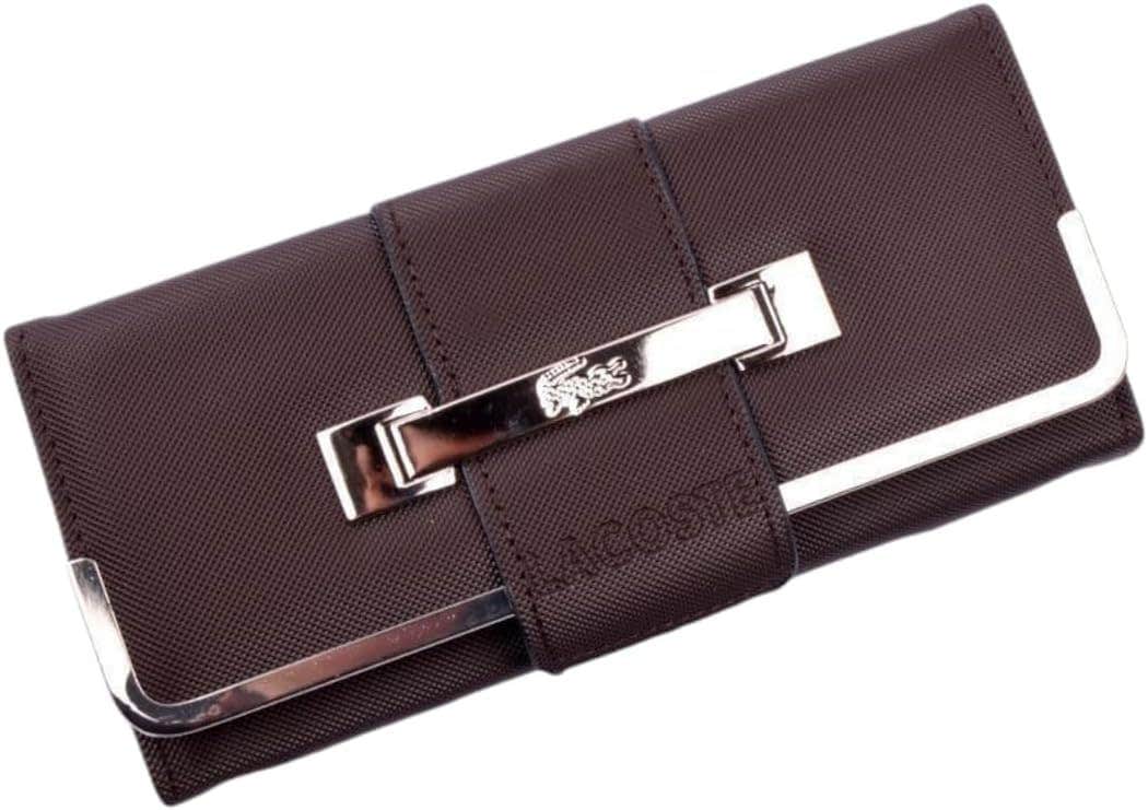Dark Brown Women's Long Wallet with Metal Holder, Multi-Pockets - Stylish & Functional, 19x20x3 cm