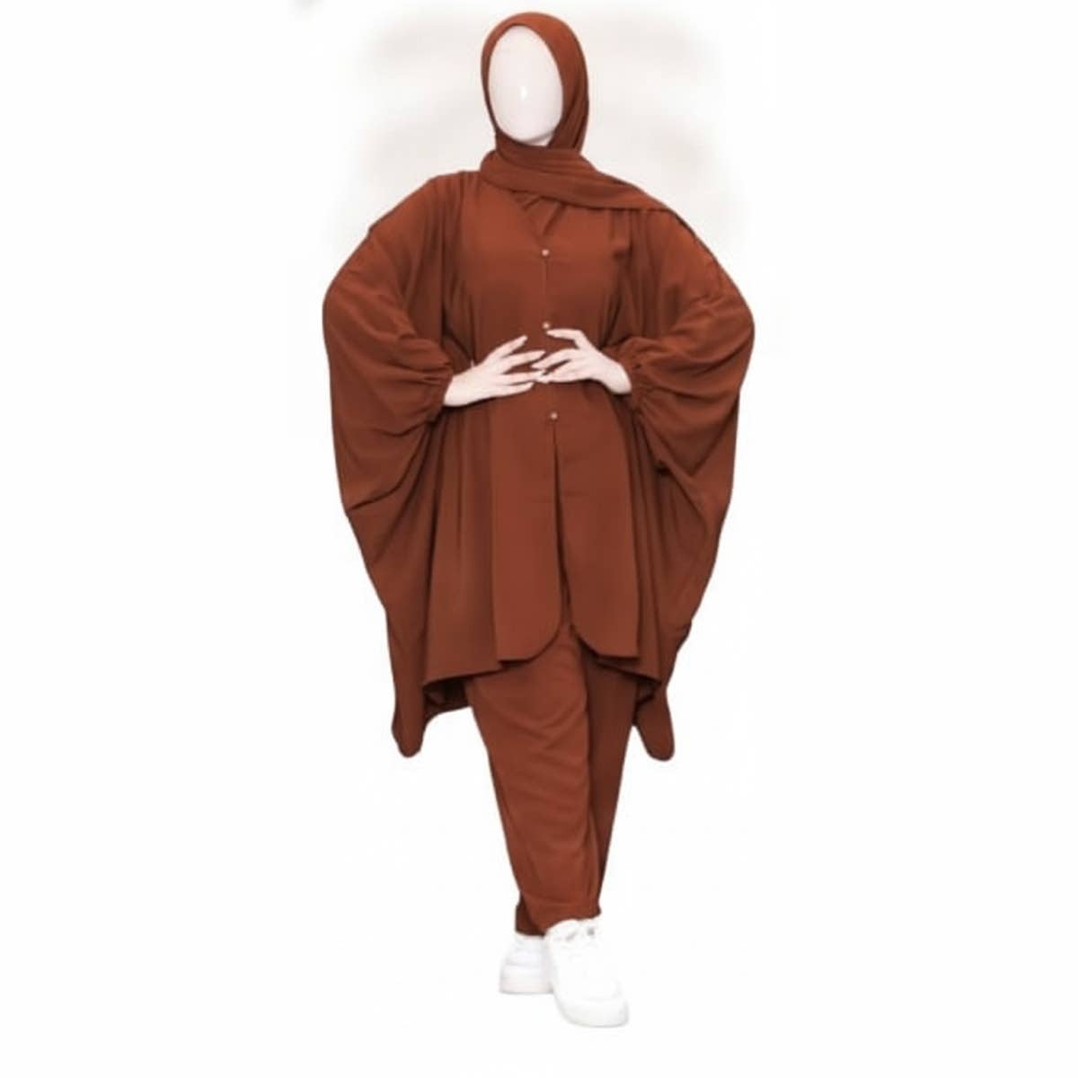 Women's Islamic Abaya - Gamal Sons, Royal Crepe, One Size, Suitable up to 120 kg, 3-Piece, Includes Pants, Headscarf, Nightgown, Model 7078