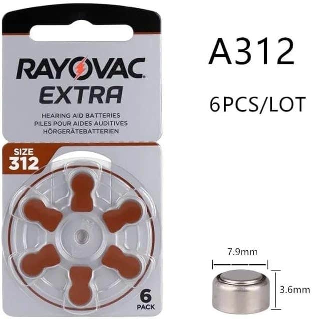 Rayovac EXTRA Size 312 Hearing Aid Batteries - 6 Count, 1.45 V