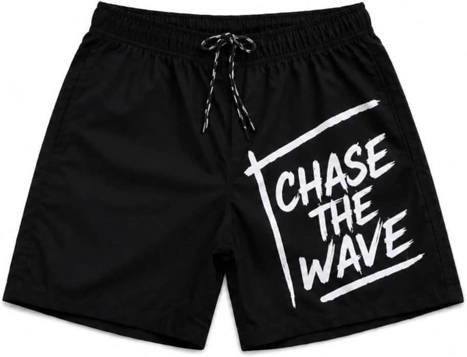 Men's Beach Swim Trunks - Black Waterproof Quick Dry - Elastic Waistband - Side Pockets - Mesh Lining - Model 718