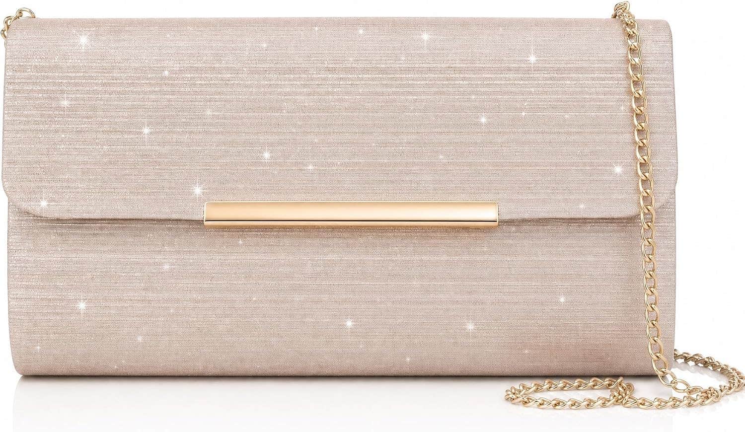 Elegant Glitter Hand & Crossbody Bag with Gold Chain - Women's Formal Soiree Accessory
