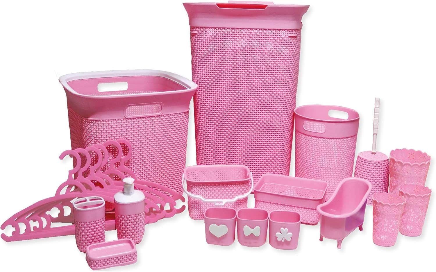 EL Watania 22-Piece Pink Plastic Laundry Basket Set