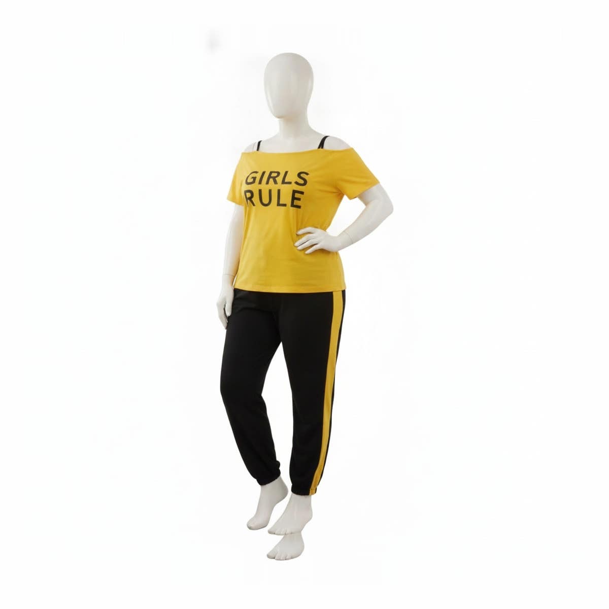 Women's Summer Off-Shoulder Pajama Set - Cotton Lycra - Short Sleeve Tee & Joggers