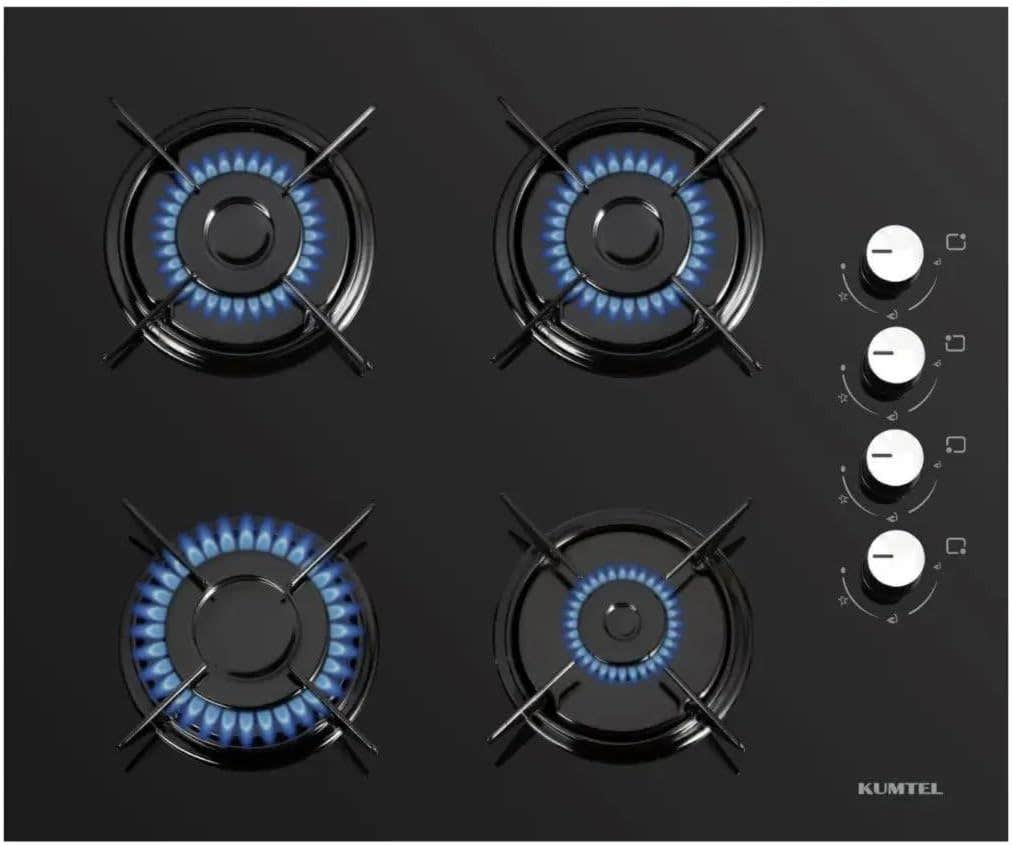 Kumtel 4-Burner Built-In Black Glass Cooktop with High-Efficiency Burners, 60 cm