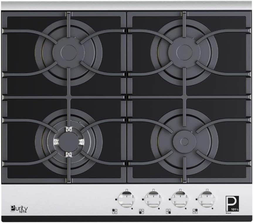 Purity101 60cm Gas Hob with 4 Italian Sabaf Burners - Stainless Steel & Glass, HPT622-G