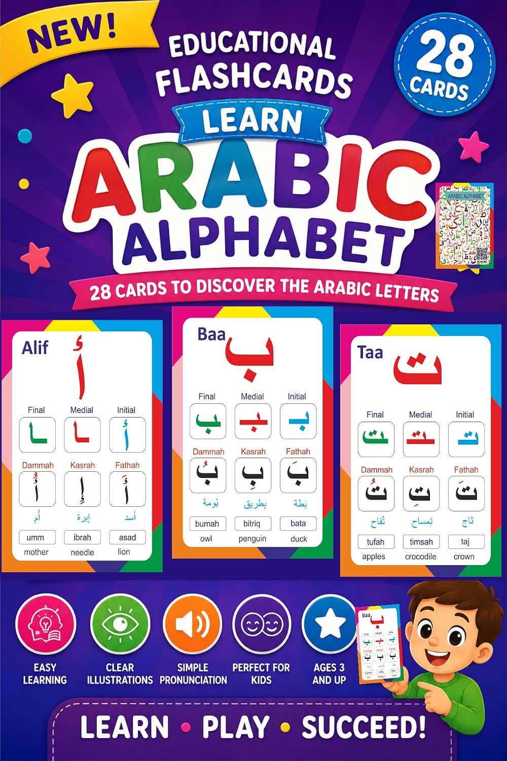 Nw 184 Flash Cards Educational Educational Learning Card for Kids and Adults Letters Arabic Language for Non-Speaking