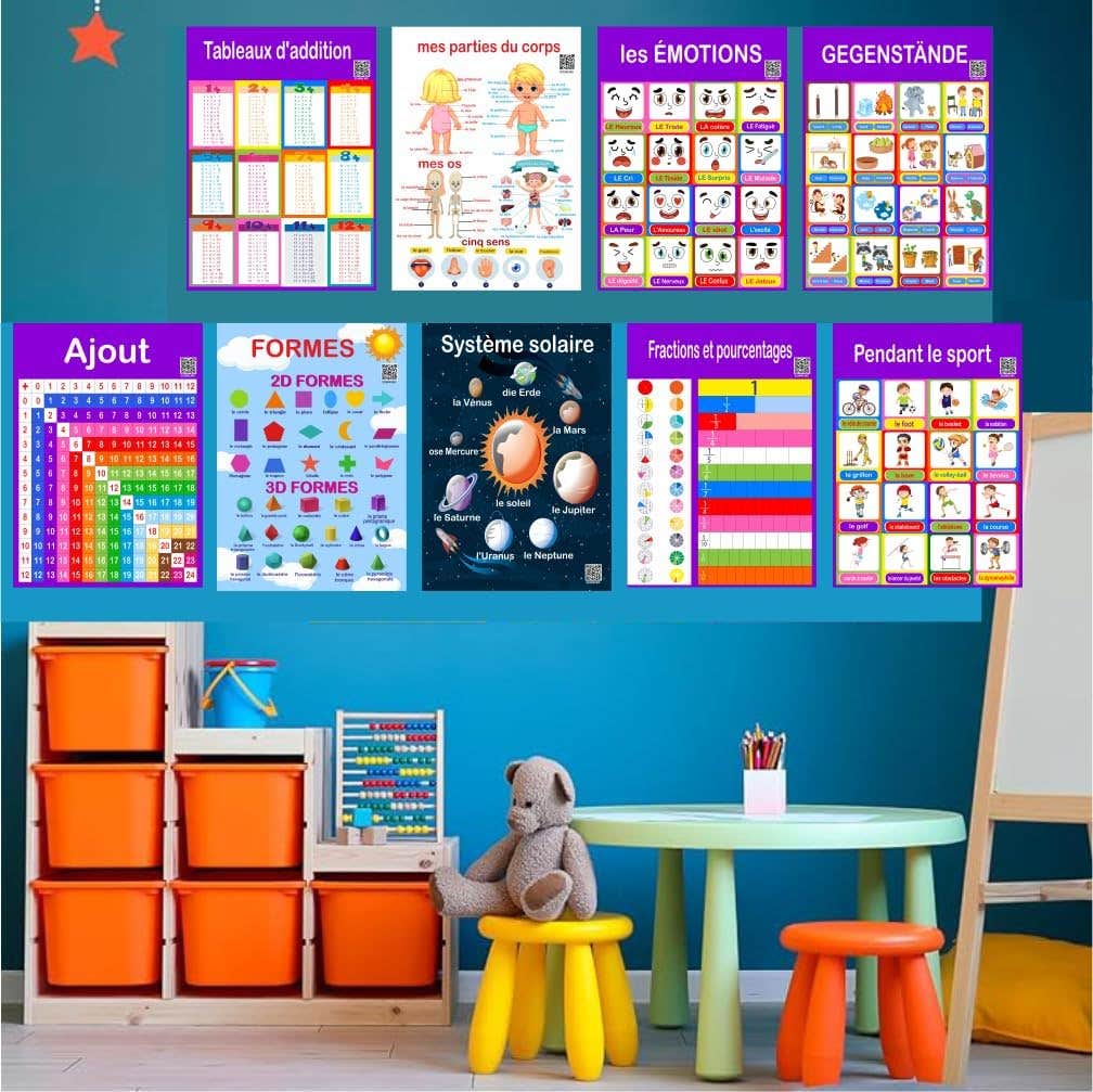 Black Horse Educational Posters for Kids French Language - 14 Classroom Decor Charts - Playroom Decor - Classroom Decorations - Preschool Homeschool Supplies fma 15B