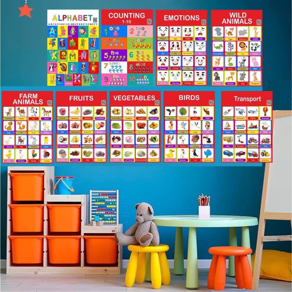 Black Horse Educational Posters for Toddlers - 18 Classroom Decor Charts - Playroom Decor - Classroom Decorations - Preschool Homeschool Supplies fma 18A