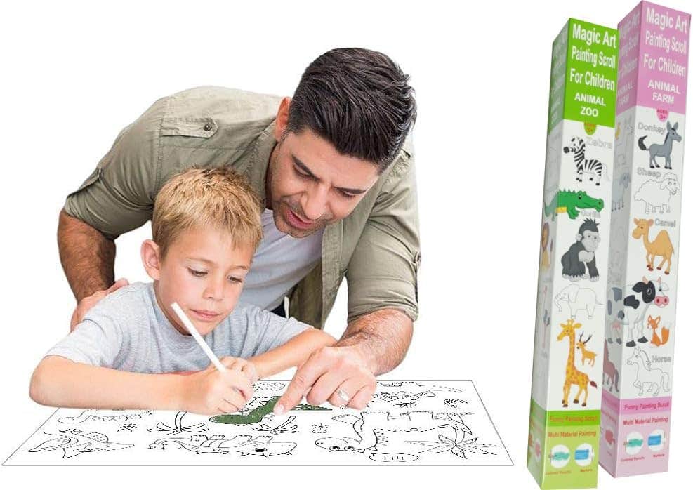 2 Rolls Drawing Paper Set | Matte White Art 32cm x 300cm | Crafts, Birthday Gift | Farm Animals Jungle Theme
