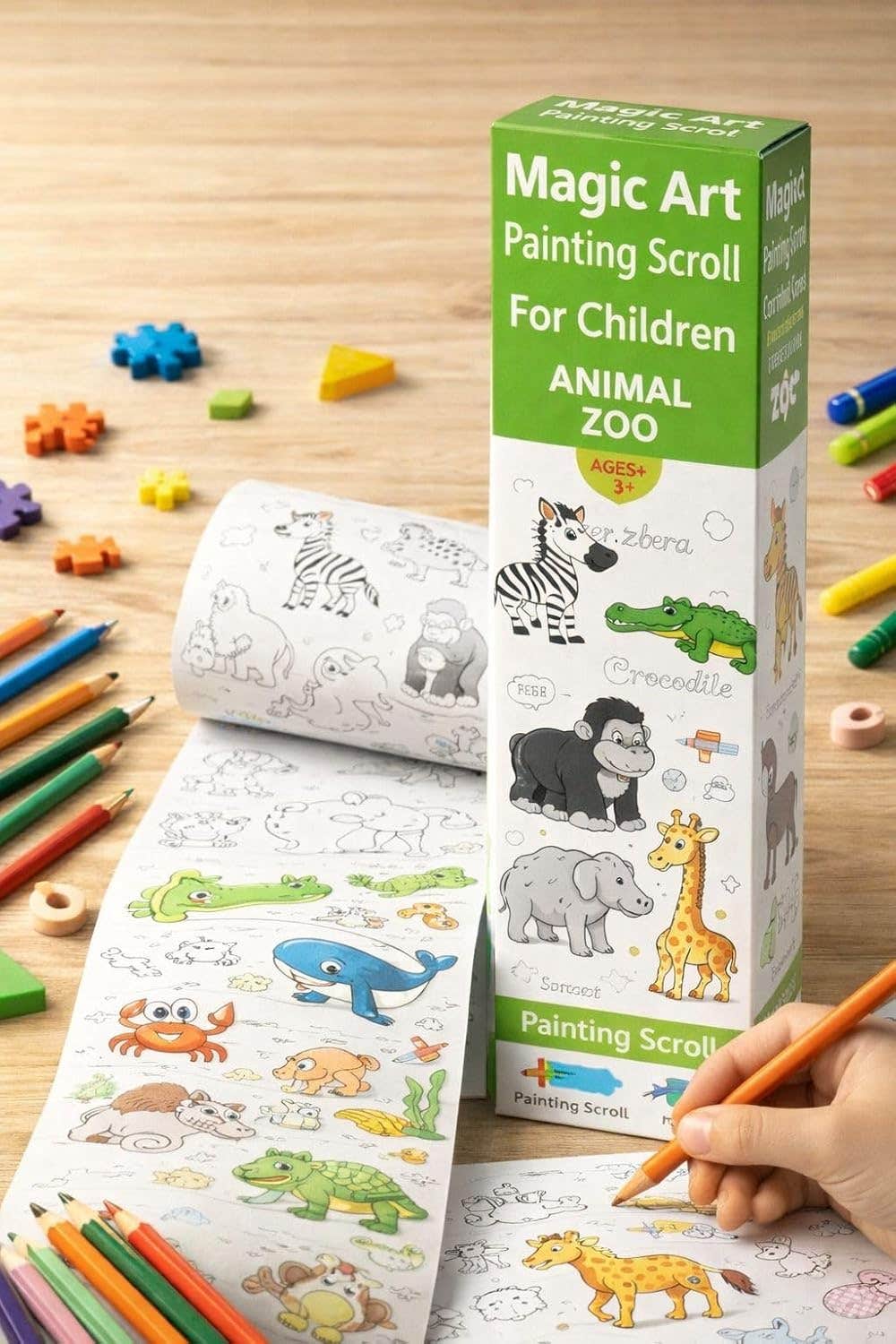Generic Jungle Animals Coloring Paper Roll - White, 32cm x 3m