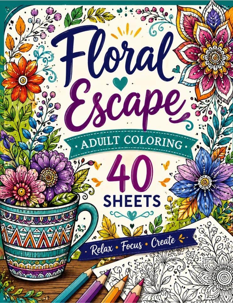 40 Professional Mandala Coloring Sheets for Adults - Flowers and Roses - Bristol Paper 200g - Perfect Art Gift