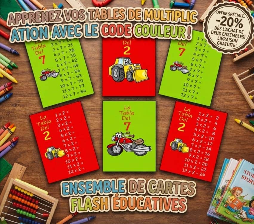 French Multiplication Table Flash Cards 24 Cards Suitable for Classrooms, Homeschooling and Individual Study Environments Nw 184