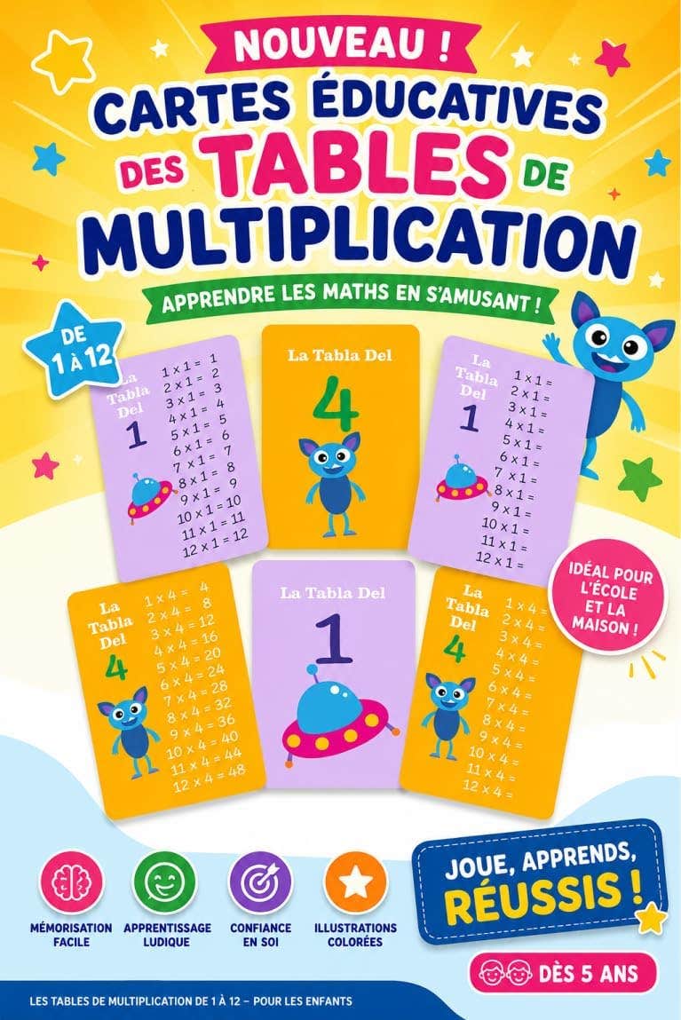 French Multiplication Table Flash Cards 24 Cards Suitable for Classrooms, Homeschooling and Individual Study Environments Nw 185