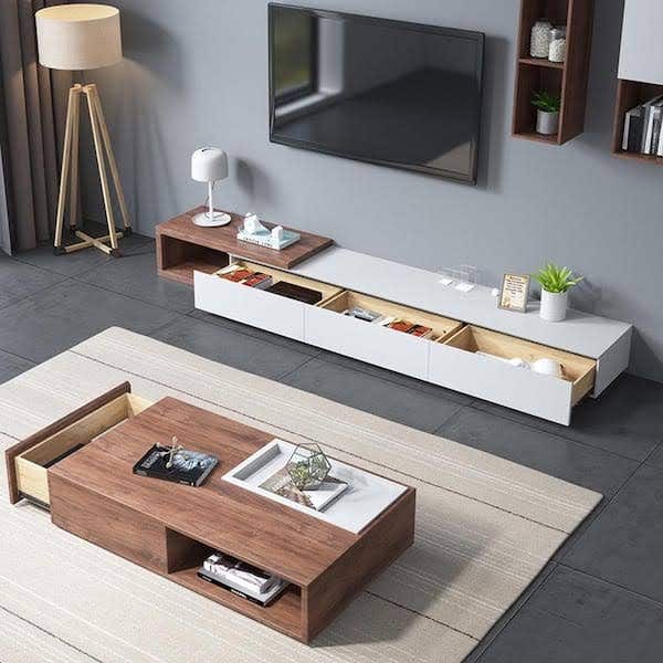 Modern White & Wooden Living Room Set | MDF | Warranty | SET34